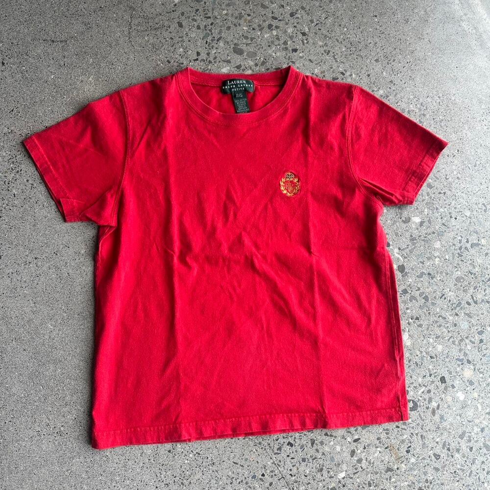 Lauren Ralph Lauren Women’s P Small Red Crest Logo Cotton Tee Classic Preppy